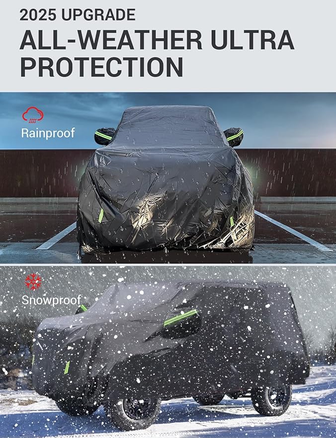 Proadsy 6 Layers Car Cover Custom Fit for Jeep Wrangler 4 Door JK JL YJ TJ 2018-2024 2025 Windproof All Weather Waterproof Sun Rain UV Dust Snow Protection Outdoor Covers