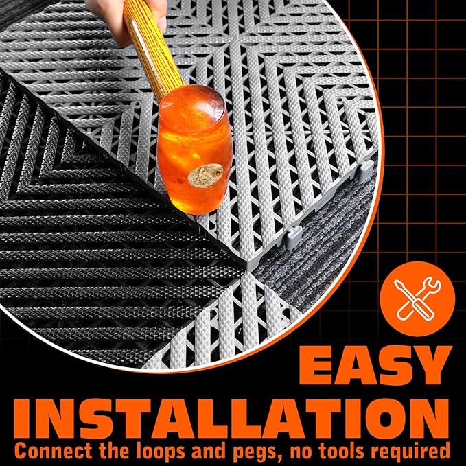 Interlocking Garage Floor Tiles - 0.79in,Vented, Self-Draining, Non-Slip Flooring, Modular, Virgin Polypropylene, Ideal for Garages, Patios, Basements, Decks -51.6 sq ft (Black, 30PCS)