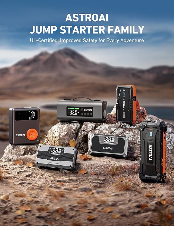 AstroAI Portable Car Jump Starter with Air Compressor, 150PSI 1750A Car Jumper Starter Battery Pack with Cordless Tire Inflator (7.5 Gas/5.0L Diesel), 12V Jump Box, Large LCD Display, Lights