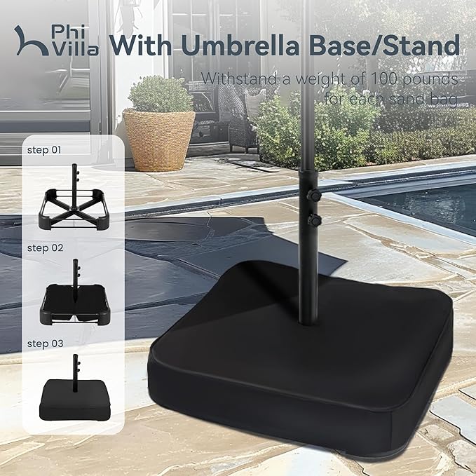 PHI VILLA 15ft Large Patio Umbrellas with Base Included, Outdoor Double-Sided Rectangle Market Umbrella with Stand, Outside Umbrellas for Poolside Lawn Garden, Golden Yellowwith