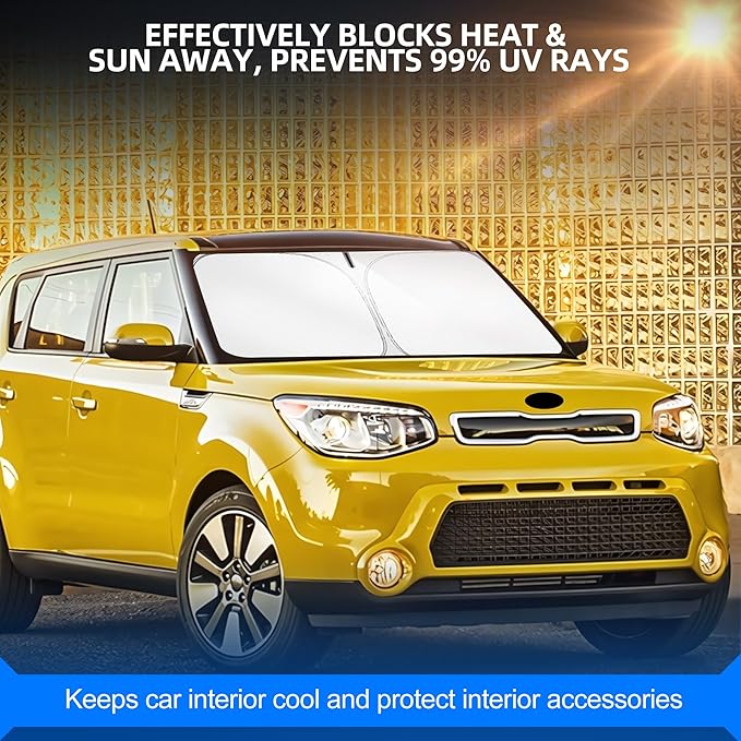 Windshield Sun Shade for Kia Soul 2014-2019 Foldable Sunshade Custom Fit Front Window Car Interior Accessories Protector Blocks UV Rays