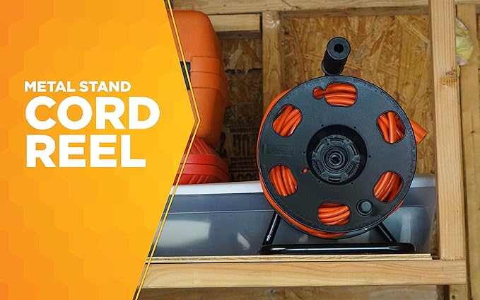 Woods Heavy Duty Metal Extension Cord Reel Stand, Holds up to 100 Ft 14/3 Cords, Black, 22849