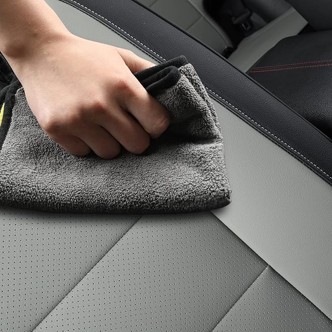RISINGSTAR Terrain Seat Covers, fit for 2018-2024 GMC Terrain SUV with Rear Split Seats, Water Proof Faux Leather(Full Set, Black&Gray)