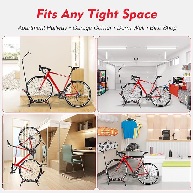 Vertical Bike Parking Stand- Space-Saving,Adjustable Freestanding Upright Bike Floor Stand for 20"-29" Mountain/Road/Kids Bikes, Heavy-Duty Bike Rack Garage Solution