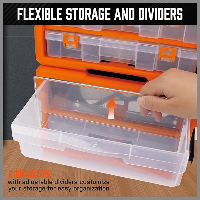 HORUSDY 38-Drawer Durable Screw Organizer, Small Parts Organizer for Hardware, Tools, Screws, Heavy-Duty Wall Cabinet Storage of Beads, Crafts (3 Large Drawers with Dividers for 36 Compartments)