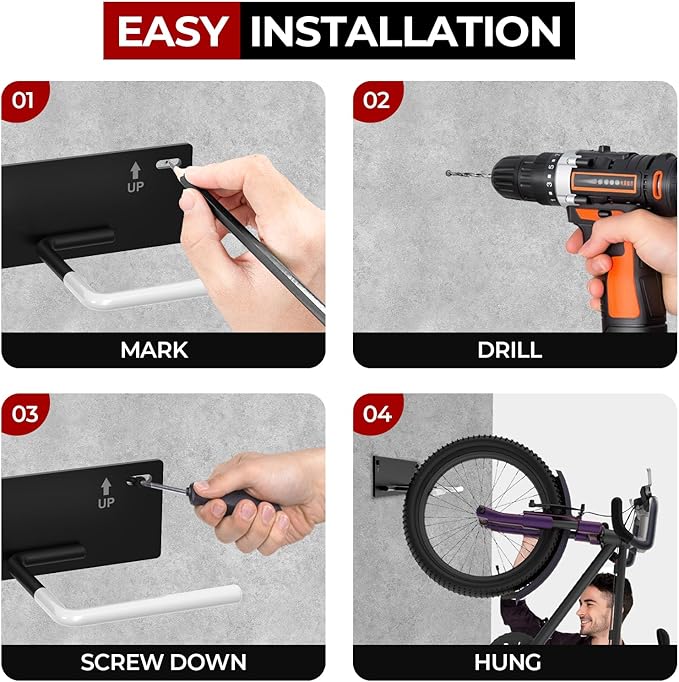 Fat Tire Bike Rack Wall Mount Garage Storage,Fat Tire Bike Storage Rack for Garage,Heavy Duty Fat Tire Bike Wall Mount Hanger Hooks Max 100lbs,Vertical Fat Tire Mountain Bike Rack(Hold 2 Bikes)