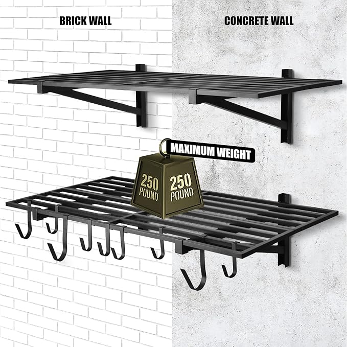 4 Pack 1,5x4ft Heavy Duty Garage Wall Shelving, Garage Shelving Wall Mounted, Storage Rack with Hooks (Black)