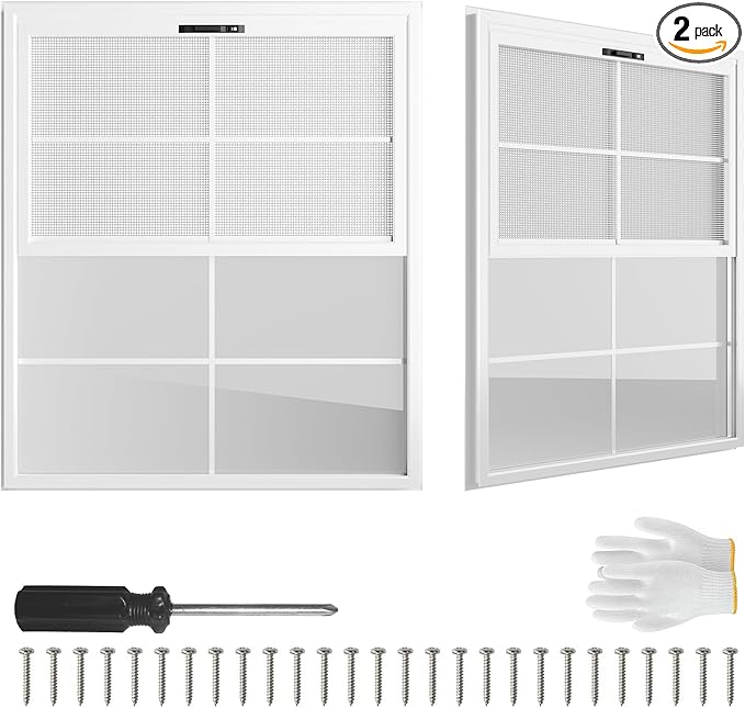 2 Pack 24" x 27"Shed Window, with Tempered Glass and Fiberglass Screen for Shed, Chicken Coop, Playhouse, Household, Garage