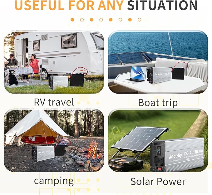 1000 Watt Pure Sine Wave Power Inverter DC 12V to 110V/120V AC Converter with 2 AC,18W USB, and 30W Type-C Charging Ports, Car Solar Power Inverters with LCD Display for Home RV Truck