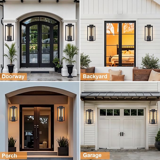 Outdoor House Lights Wall Mount, 21" Large Wall Sconces Wall Lights for House, Black Waterproof Modern Porch Lighting Exterior Lamp for Porch, Front Door, House Garage, Farmhouse (Bulbs Included)