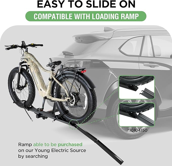 Rockland Aluminum 1-Ebike Rack, 100 lbs Capacity, Single Hitch Mount Electric Bike Rack, Fits up to 5" Fat Tire Width and 50" Wheelbase, Ebike Carrier Rack for 2" Receiver for Cars SUVs Vans RVs