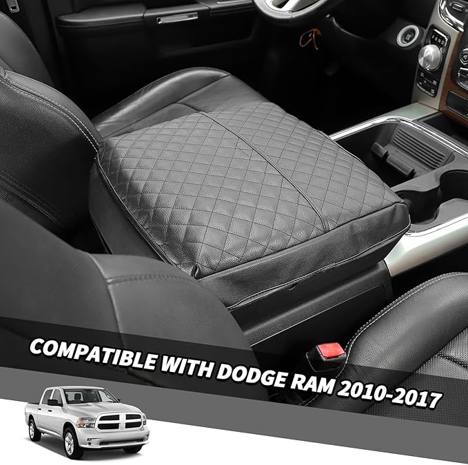 Jimen for Ram Armrest Cover, Car Center Console Cushion Pad Compatible with Dodge Ram 1500/2500/3500 2010-2017 (Black)