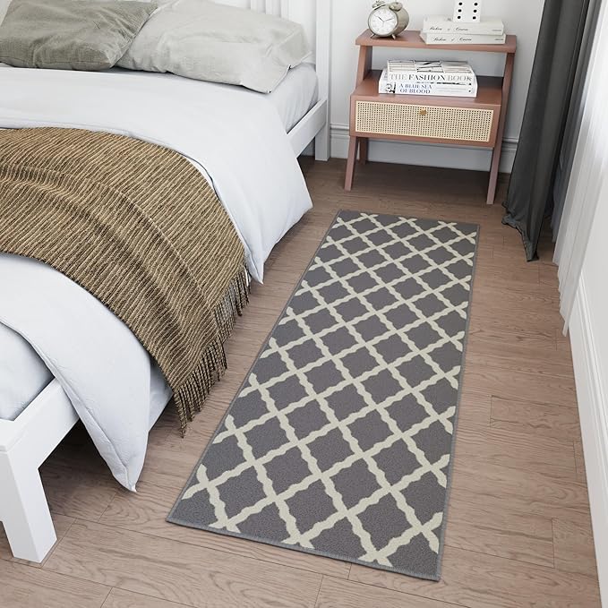 Ottomanson Hallway Runner Rug 2'2" x 6' Non Slip Trellis Area Rugs Easy to Clean Laundry Rug Runner Durable & Pet Friendly Floor Carpet Runners for Hallways Entryway Living Room Kitchen, Gray