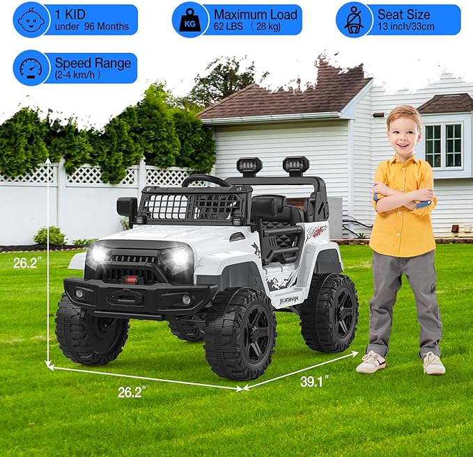 12V Kids Electric Ride On Truck Car w/Parent Remote Control, Spring Suspension, LED Lights & AUX Port | Outdoor Ride Toy for Boys Girls