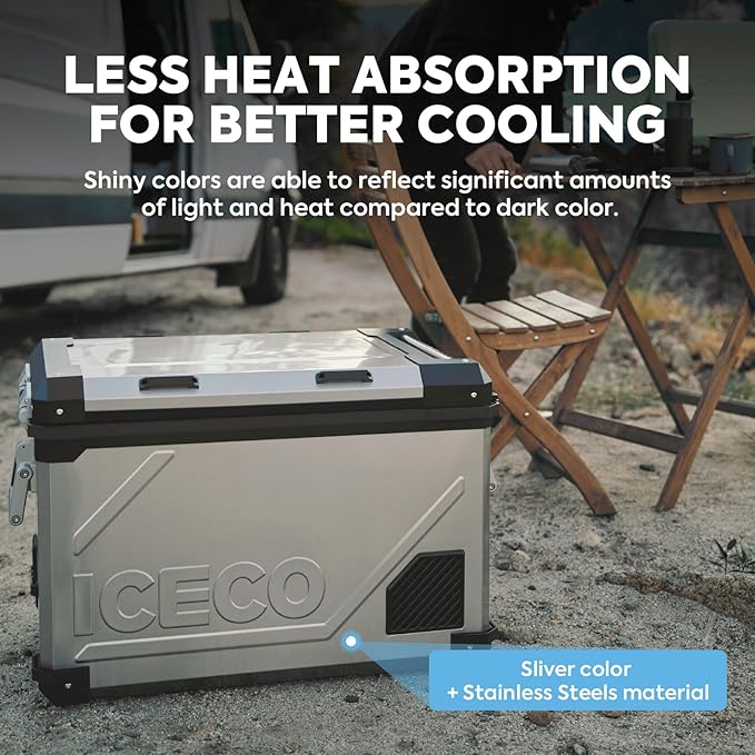 ICECO APL55 Dual Zone Portable Refrigerator Bluetooth Controlled, 55 Liter 12v refrigerator with SECOP Compressor, DC 12/24V, AC 110-240V, for Truck, Car and Home, -4℉~68℉(Silver)