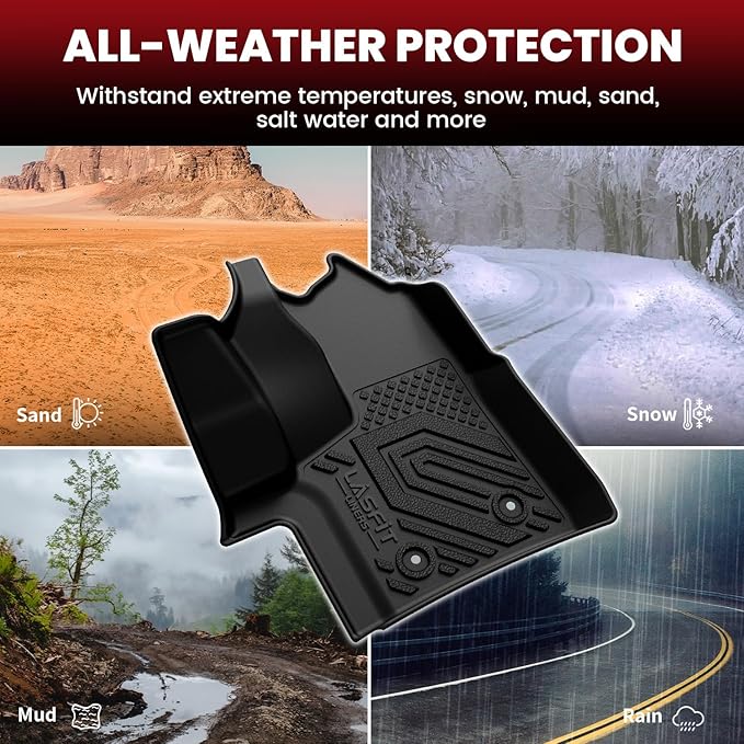 LASFIT Front Floor Mats for 2022-2025 Ford Transit 150/250/350/350HD with Vinyl Floor(Not Fit for Transit Connect) All Weather Protector TPE Car Floor Liners for Transit Vans, 1st Row Only, Black