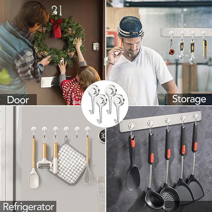 MIKEDE 12 Pack Magnetic Hooks, 40LB Heavy Duty Neodymium Magnet Hooks, Strong Magnetic Swivel Hooks for Hanging, Magnets with Hook Magnetic Metal Hanger for Fridge, Toolbox, Storage