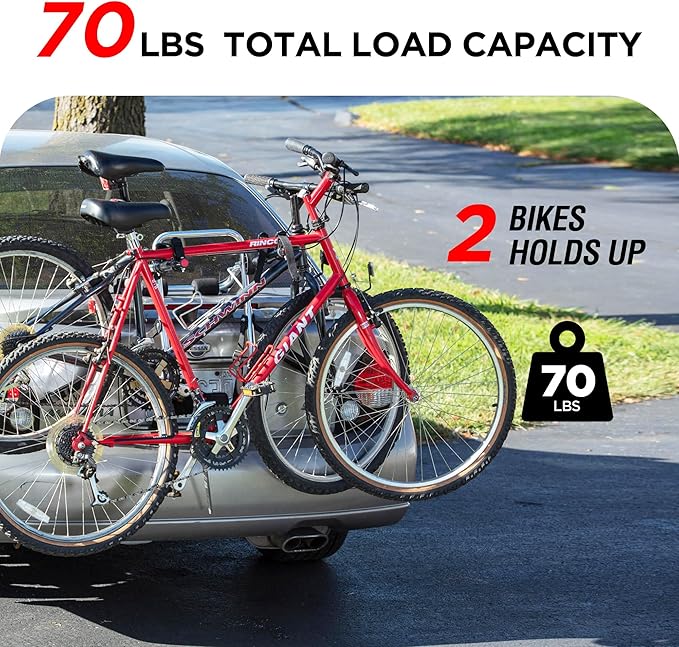 Rockland Aluminum 2-Bike Rack, 70 lbs Capacity, Lightweight Trunk Mount Bike Rack with Hooks and Loops, Fits 2" Receiver for Cars SUVs Minivans