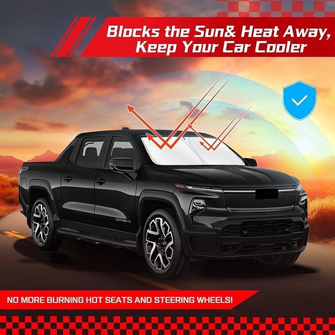 ARISMOTOR Windshield Sun Shade for Chevrolet Chevy Silverado EV 2024-2025 2026, Custom Fit Foldable Front Window Sunshade Sun Visor Protector, Block UV Rays Keep Your Car Cooler