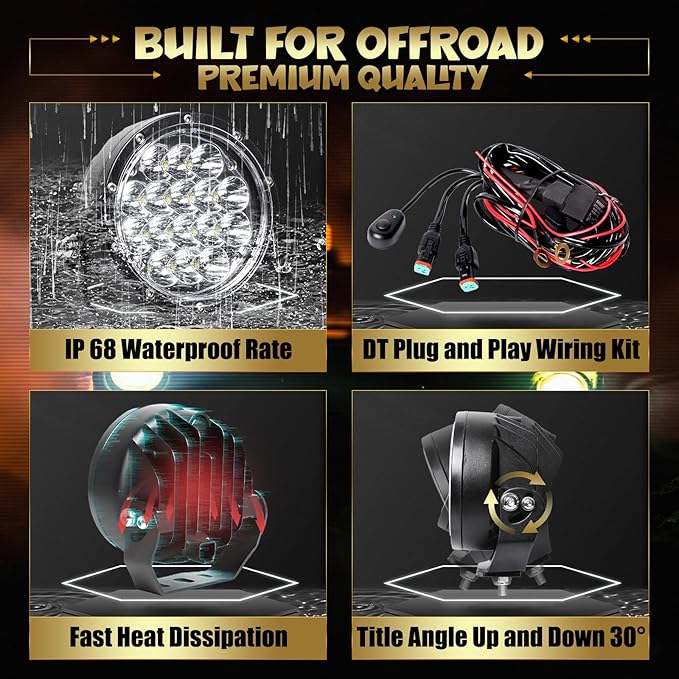 EXZEIT 160W 5 Inch Driving Lights,11200 Lumens Round Fog Lights Offroad Lights for Jeep Wrangler Trucks Toyota Pickup SUV ATV, Diffuser Covers and Yellow Covers Changeable, 12V/24V