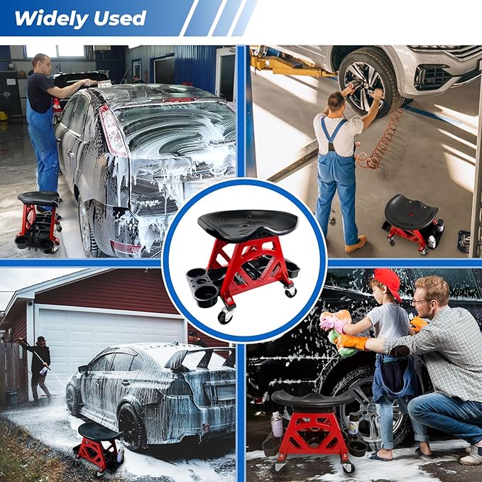 Durable Mechanic Seat with Wheels - Heavy Duty Rolling Stool Car Detailing Creeper Seat with Tool Tray for Workshop, Auto Repair Shop and Home