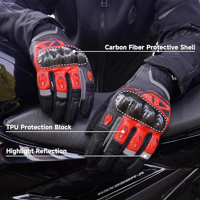 VXW Motorcycle Gloves for Men and Women - Gel Palm Sliders, Leather & Mesh Construction Full Finger Touchscreen, High-Speed Sports Gear for MTB/ATV/BMX/Motocross/Dirt Bike