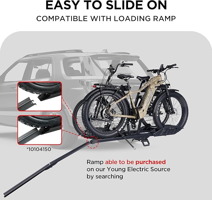 Rockland Foldable 2-Ebike Rack, 200 lbs Capacity, Hitch Mount Electric Bike Rack, Fits up to 5" Fat Tire Width and 50" Wheelbase, Ebike Carrier Rack for 2" Receiver for Cars SUVs Vans RVs