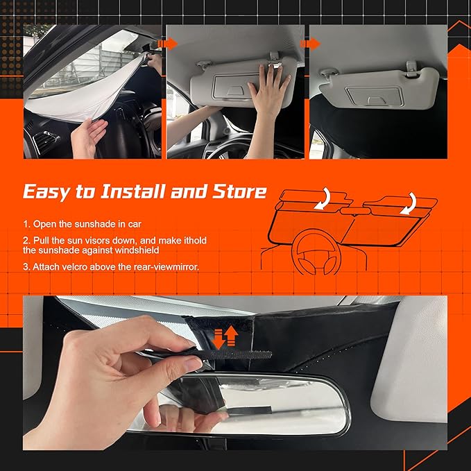 Custom Fit Windshield Sun Shade for Acura MDX 2014-2020 - Full Coverage, 210T Reflective Fabric, Double-Layer Design - Blocks 99% UV Rays, Keeps Car Cool, Easy to Install and Store
