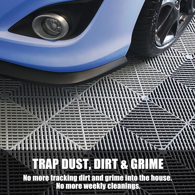 50PCS|15.7"x15.7" Garage Flooring Tiles, Non-Slip Interlocking Plastic Garage Floor Mat, Garage Organization & Garage Storage, Vented Pattern(Grey)