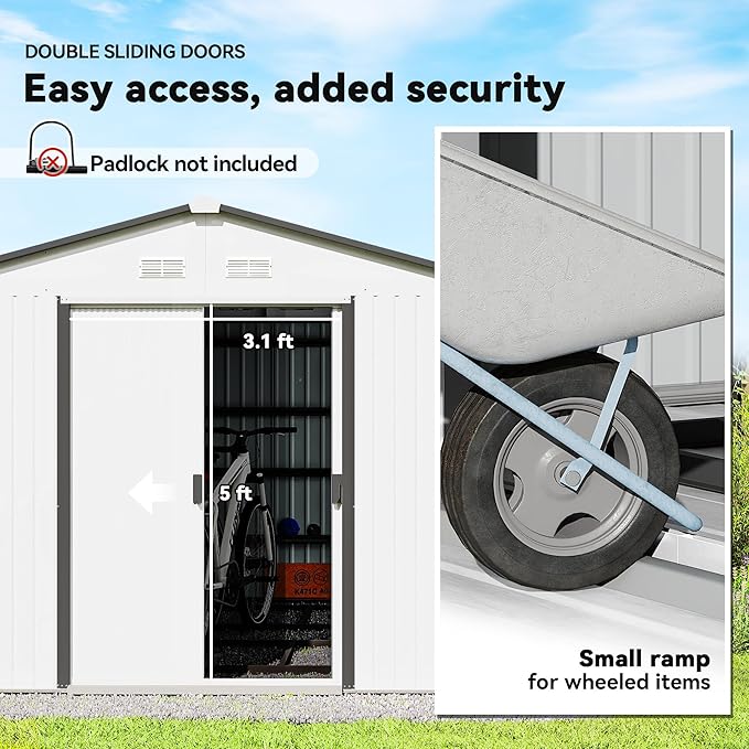 Outsunny 11' x 9' Outdoor Storage Shed, Garden Tool Metal Shed with Foundation Kit, Double Lockable Door, Air Vents and Sloping Roof, for Backyard, Patio, Lawn, Silver