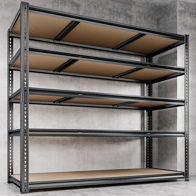 48"W Garage Shelving, 2650LBS Storage Shelves heavy duty, 5 Tier Metal Shelving Unit Adjustable Garage Shelves Heavy Duty Shelving for Warehouse,Commercial, Kitchen, 48" W × 24" D × 72" H, Black