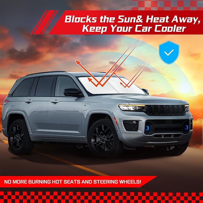 ARISMOTOR Windshield Sun Shade for Jeep Grand Cherokee 2011-2025, Custom Fit Foldable Front Window Sunshade Sun Visor Protector, Block UV Rays Keep Your Car Cooler