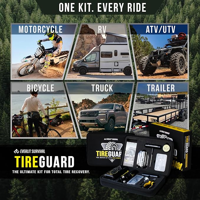 Tire Repair Kit with Air Compressor Car Emergency Kit with Universal Tire Plugs Repair Nails To Fix Punctures Roadside Assistance for Car Truck SUV Motorcycle ATV Tractor Trailer.