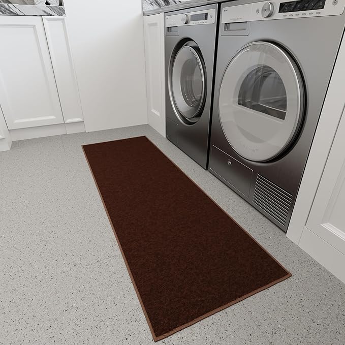 Ottomanson Hallway Runner Rug 20" x 59" Non Slip Solid Area Rugs Easy to Clean Laundry Rug Runner Durable & Pet Friendly Floor Carpet Runners for Hallways Entryway Living Room Kitchen, Brown