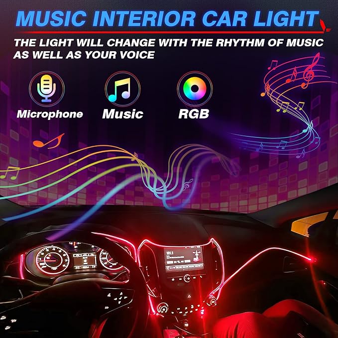 MICTUNING Car LED Interior Strip Light, 8 in 1 RGB Multicolor with 400 inches Fiber Optic Ambient Lighting Kits with Remote and APP Control, Car USB LED Strip Lights with Music Sync Mode