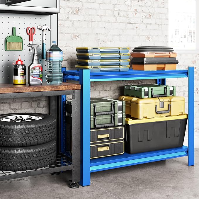 40" W Garage Shelving Heavy Duty，1000LBS Loads Adjustable Garage Storage Shelves,2-Tier Metal Storage Racks and Shelving Units, Utility Rack Shelves,40”W x 18”D x 72”H,Blue