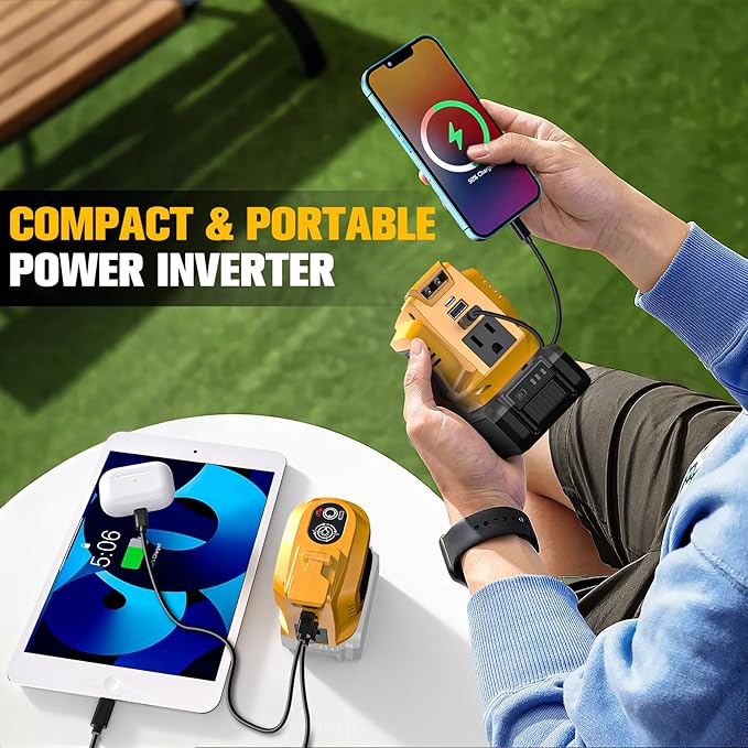 200W Portable Power Inverter Compatible with Dewalt 20V,Ecarke Outdoor Generato Battery Converter with 2 USB&LED&AC Battery Powered Outlet (2PC Compatible with DeWalt 20V)