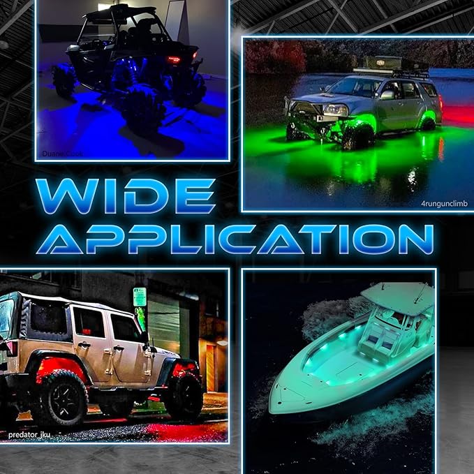 OPT7 Quantum RGBW LED Rock Lights with Remote Control, 4 Pods Wide Angle Multicolor Neon Underglow Lighting Kit with Extension Wire, IP68 Waterproof for Offroad Truck Jeep RZR ATV UTV SUV