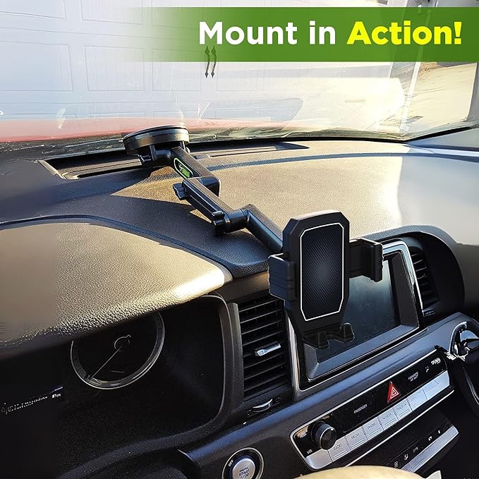 Phone Mount for Truck Phone Holder for Truck - Heavy Duty Suction Cup + Dashboard Pad, Mobile Device Holder for Dashboard Window 16.9 inch Long Arm, iPhone Samsung Compatible, Big Rig Trucker, Black
