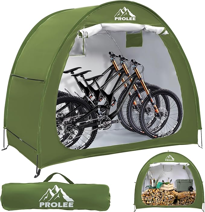 Prolee Bike Shed 6.6FT Waterproof 210D Oxford Fabric, Bike Storage with Window Design for Outdoor Storage, Bike Storage Tent for 2-3 Bikes, Outdoor Storage Waterproof