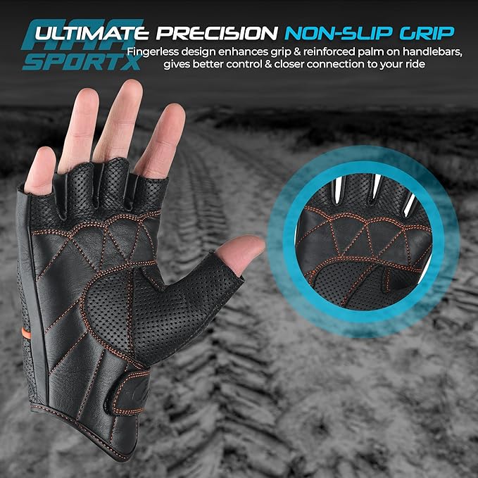 aasportx Motorcycle Gloves - Men's Leather Motorbike Gloves with Touchscreen Function - Non-Slip Pads for Men & Women