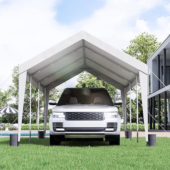 VEVOR Upgraded 10x20 ft Heavy Duty Carport Car Canopy, Car Port Garage Boat Shelter Party Tent with 8 Reinforced Poles and 4 Weight Bags, UV Resistant Waterproof Tarp for SUV, Truck, Boat