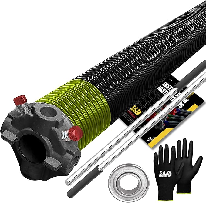 Garage Door Torsion Spring 207x2x24 Torsion Spring for Right Side of Garage Door with 1" Steel Bearing, Gloves, and Winding Bars Precision E-Coating 5-Year Warranty Minimum 30,000 Cycles (Black Cone)
