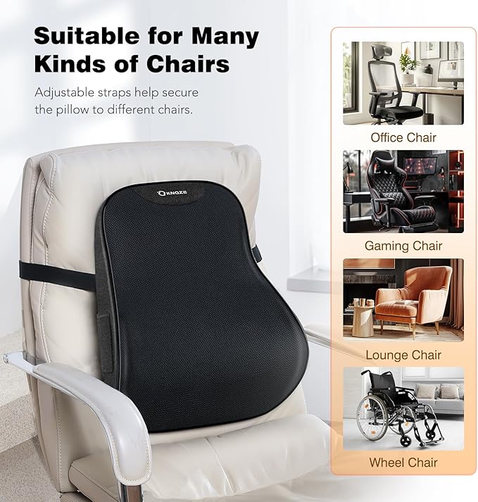 Lumbar Support Pillow for Office Chair, Back Support Pillow for Car, Recliner & Bed, Memory Foam Lower Back Cushion for Pain Relief & Improve Posture, Mesh Cover, Adjustable Straps, Gifts