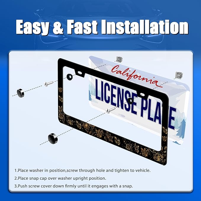 Butterfly License Plate Frame Golden Butterflies License Plate Stainless Steel Funny License Plate Holder for Men Women Universal Colorful Car Accessories Decoration 12.3" x 6.3"