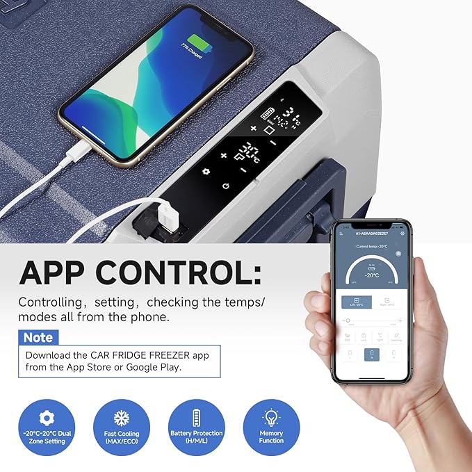 BODEGACOOLER 【Upgraded】 12 Volt Refrigerator, Portable Freezer,Car Fridge Dual Zone APP Control, 53 Quart（50L）-4℉-68℉ RV Car Cooler 12/24V DC and 100-240V AC for Outdoor, Vehicles, Camping, Travel
