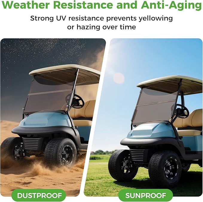 10L0L Golf Cart Windshield for Club Car Precedent 2004-Up, Tempo, 2017-Up Onward, Clear/Tinted Fold Down Club Car Windshield Anti-UV Impact Resistant - 37.5"W X 33.6"H