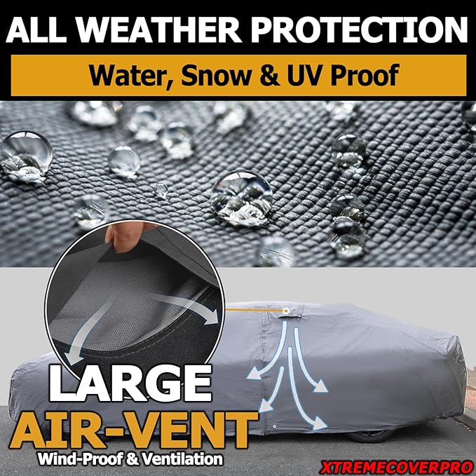 All Weather Waterproof car Cover Good for rain Snow uv Protection dust Large Sport Sedan CTS A7 Ghibli Gran Coupe CT5 A6 Trans Am Firebird Gray