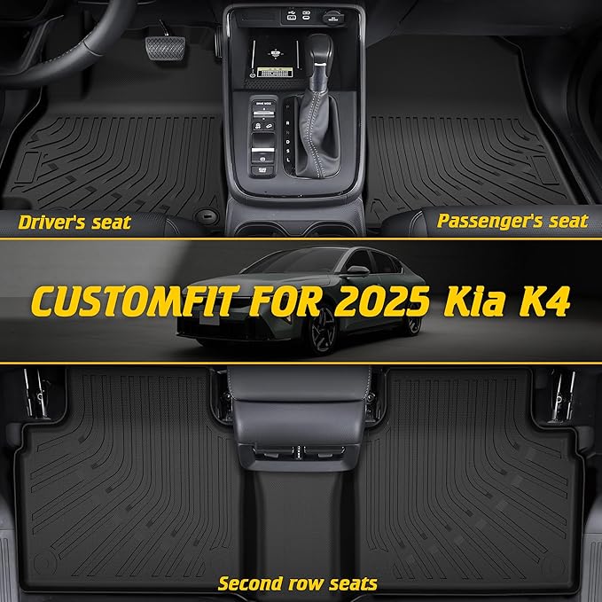 Floor Mats & Cargo Mat Custom Fit for KIA K4 2025 Accessories All-Weather TPE Car Mats and Anti-Slip Trunk Mat Fit for KIA K4 2025 1st 2nd Row & Trunk Liner Full Set, Set of 4 Mats Black