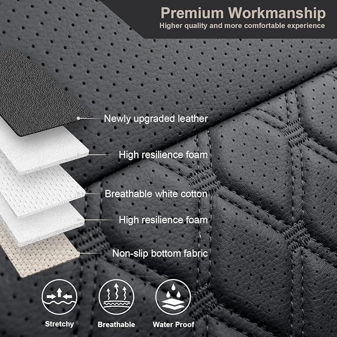 GIANT PANDA Customized Full Set Car Seat Covers Fit 2019 2020 2021 2022 2023 Ford Ranger SuperCrew(XLT,Lariat), 2021-2023 SuperCrew XL，Black